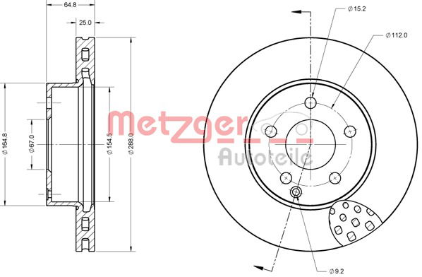 Bremsscheibe Vorderachse Metzger 6110327 von Metzger