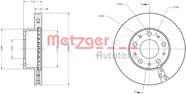 Bremsscheibe Vorderachse Metzger 6110354 von Metzger