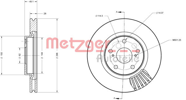 Bremsscheibe Vorderachse Metzger 6110355 von Metzger