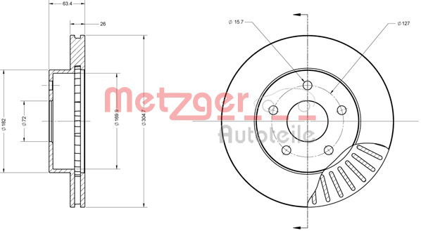 Bremsscheibe Vorderachse Metzger 6110364 von Metzger