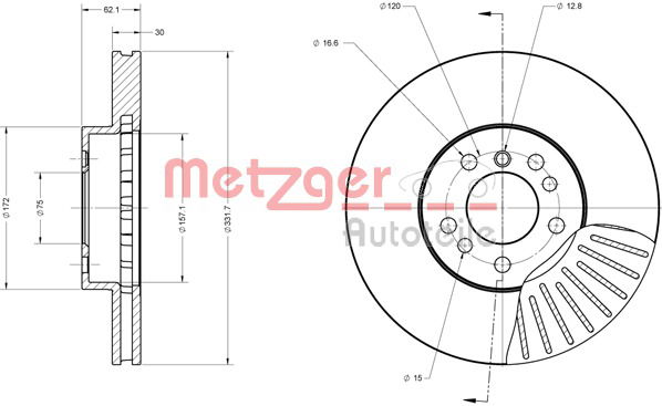 Bremsscheibe Vorderachse Metzger 6110380 von Metzger