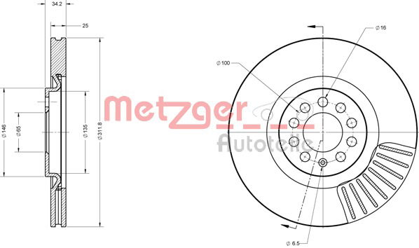 Bremsscheibe Vorderachse Metzger 6110387 von Metzger