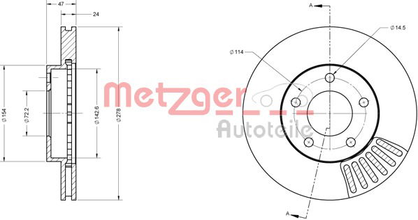 Bremsscheibe Vorderachse Metzger 6110421 von Metzger