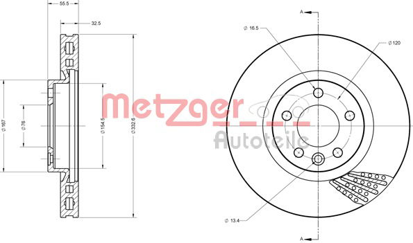 Bremsscheibe Vorderachse Metzger 6110436 von Metzger