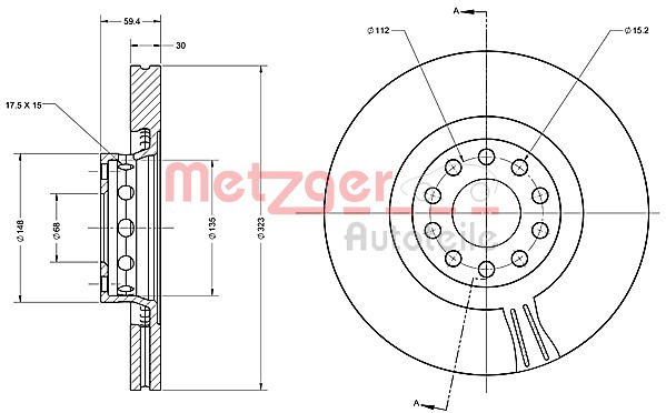 Bremsscheibe Vorderachse Metzger 6110557 von Metzger