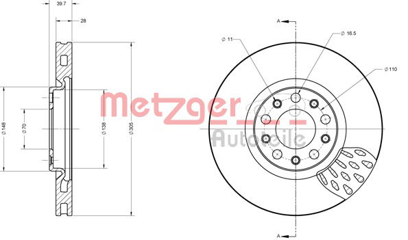 Bremsscheibe Vorderachse Metzger 6110558 von Metzger