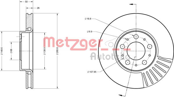 Bremsscheibe Vorderachse Metzger 6110561 von Metzger