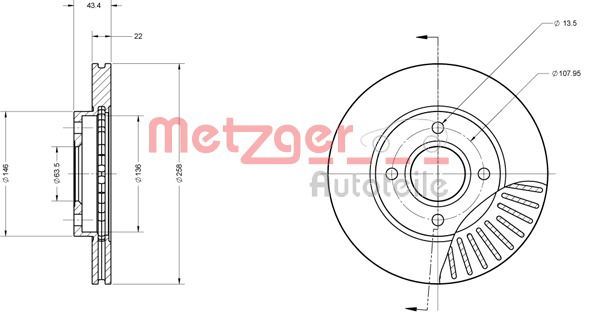 Bremsscheibe Vorderachse Metzger 6110586 von Metzger