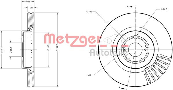 Bremsscheibe Vorderachse Metzger 6110612 von Metzger