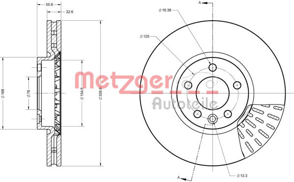 Bremsscheibe Vorderachse Metzger 6110621 von Metzger