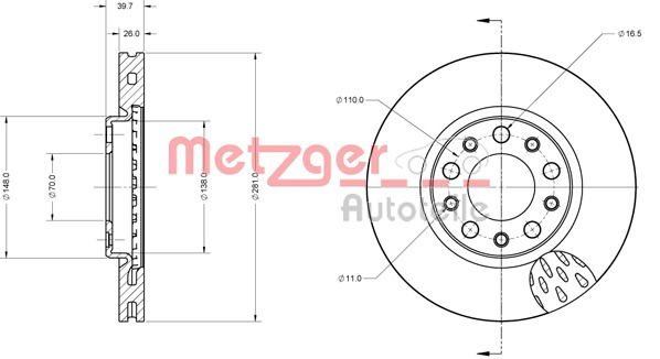 Bremsscheibe Vorderachse Metzger 6110661 von Metzger