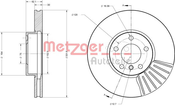 Bremsscheibe Vorderachse Metzger 6110671 von Metzger