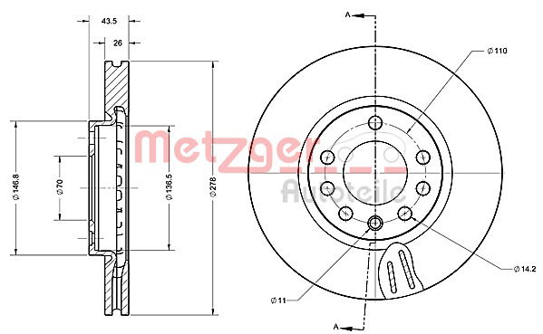 Bremsscheibe Vorderachse Metzger 6110678 von Metzger