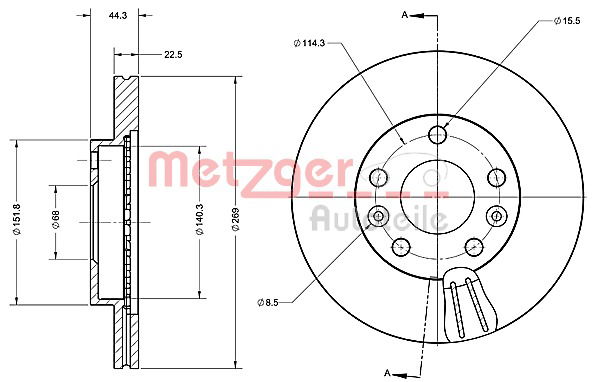 Bremsscheibe Vorderachse Metzger 6110683 von Metzger