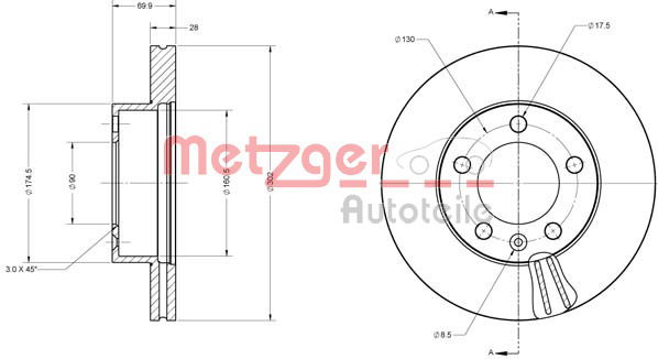 Bremsscheibe Vorderachse Metzger 6110687 von Metzger