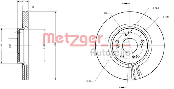 Bremsscheibe Vorderachse Metzger 6110706 von Metzger