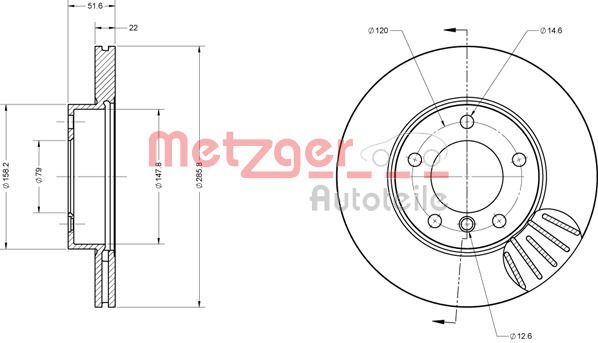 Bremsscheibe Vorderachse Metzger 6110712 von Metzger