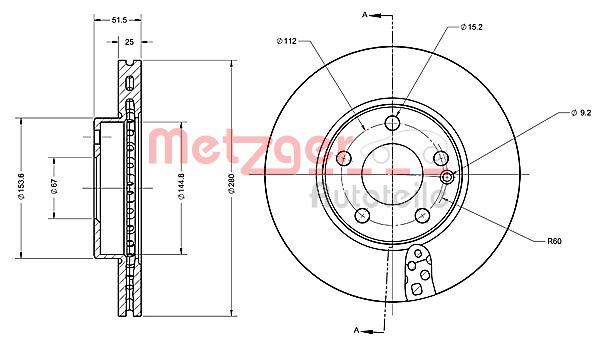 Bremsscheibe Vorderachse Metzger 6110721 von Metzger