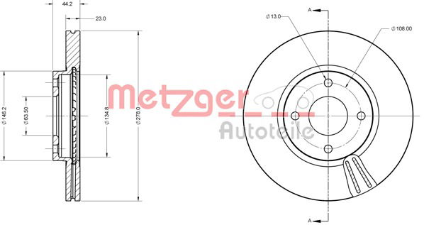 Bremsscheibe Vorderachse Metzger 6110748 von Metzger