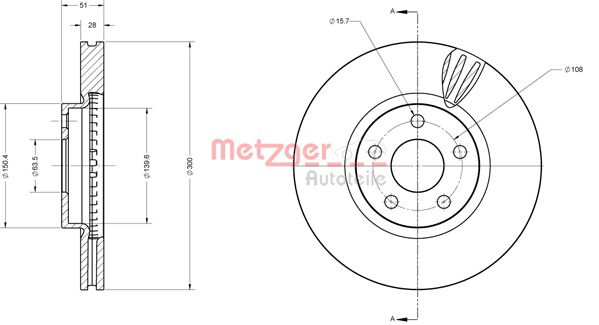 Bremsscheibe Vorderachse Metzger 6110814 von Metzger