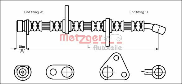 Bremsschlauch Vorderachse links Metzger 4113501 von Metzger