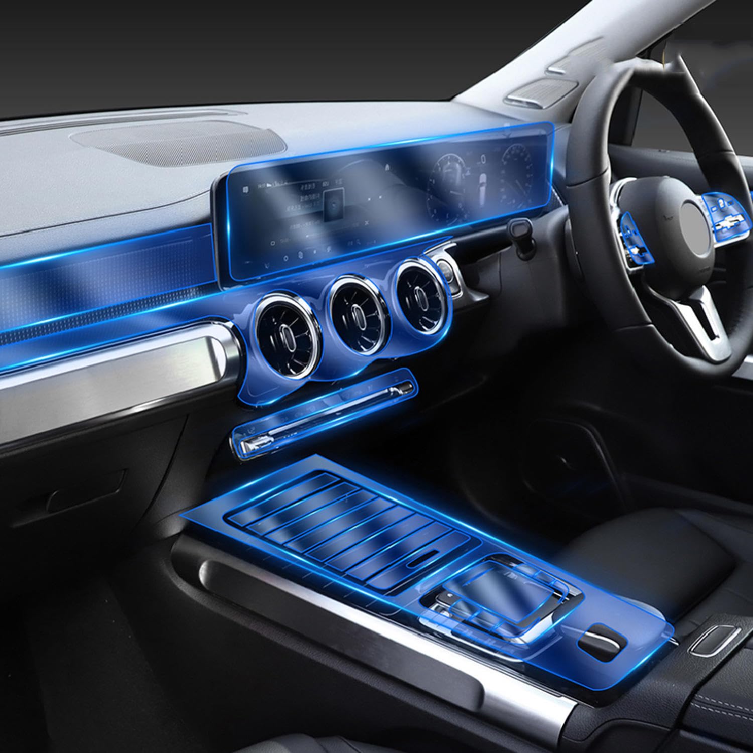 Auto-Innen-Zentralkonsole Getriebe Armaturenbrett Navigation Displayschutzfolie für Mercedes-Benz GLB X247 2019–2024 (komplettes Set für Rechtslenker) von Meuoada