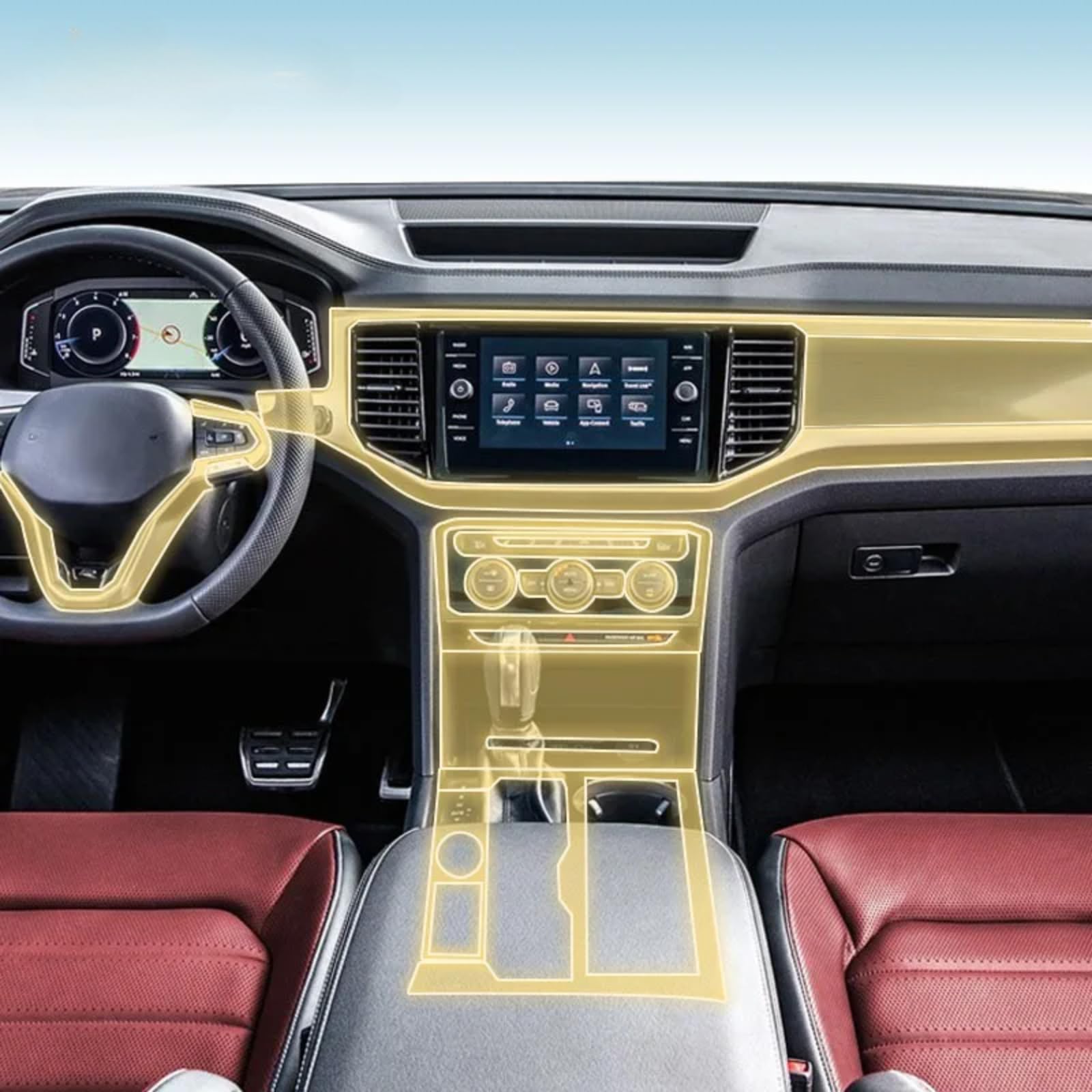 Auto Interieur Mittelkonsole Transparent TPU PPF Schutzfolie Anti-Kratzer Reparaturfolie Zubehör für Volkswagen Teramont Atlas 2017-2020 (Stil für Linkslenker) von Meuoada