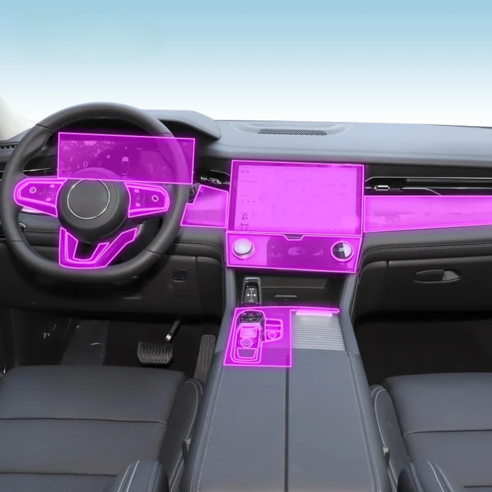 Meuoada Auto-Innenfolie, Armaturenbrett, Klavierbrett, Schaltwippe, Mittelkonsole, kratzfest, transparent, TPU, PPF, Zubehör, für LYNK & CO 09 2021–2023 (Stil B für Linkslenker) von Meuoada