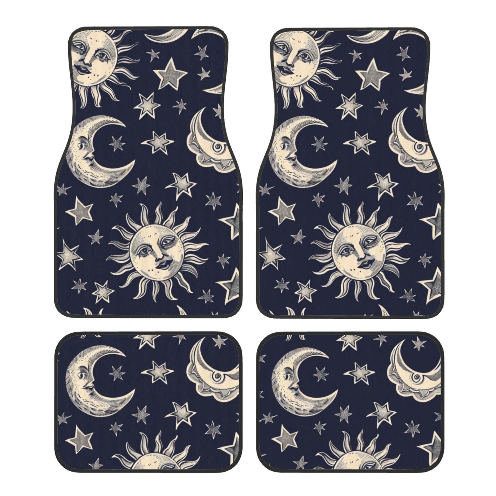 Auto Fußmatten Set 4pcs Auto Teppich Sonne Mond Sternenhimmel Boho Chic Art Universal Auto Boden Teppiche Auto Zubehör für Limousine, SUV, LKW, Vans von Mexpekil