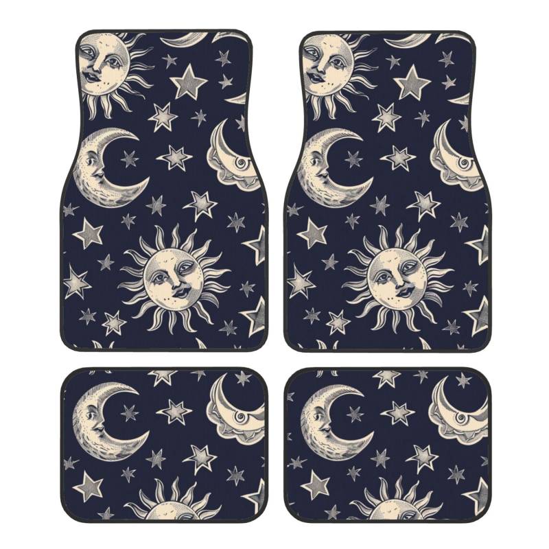 Auto Fußmatten Set 4pcs Auto Teppich Sonne Mond Sternenhimmel Boho Chic Art Universal Auto Boden Teppiche Auto Zubehör für Limousine, SUV, LKW, Vans von Mexpekil