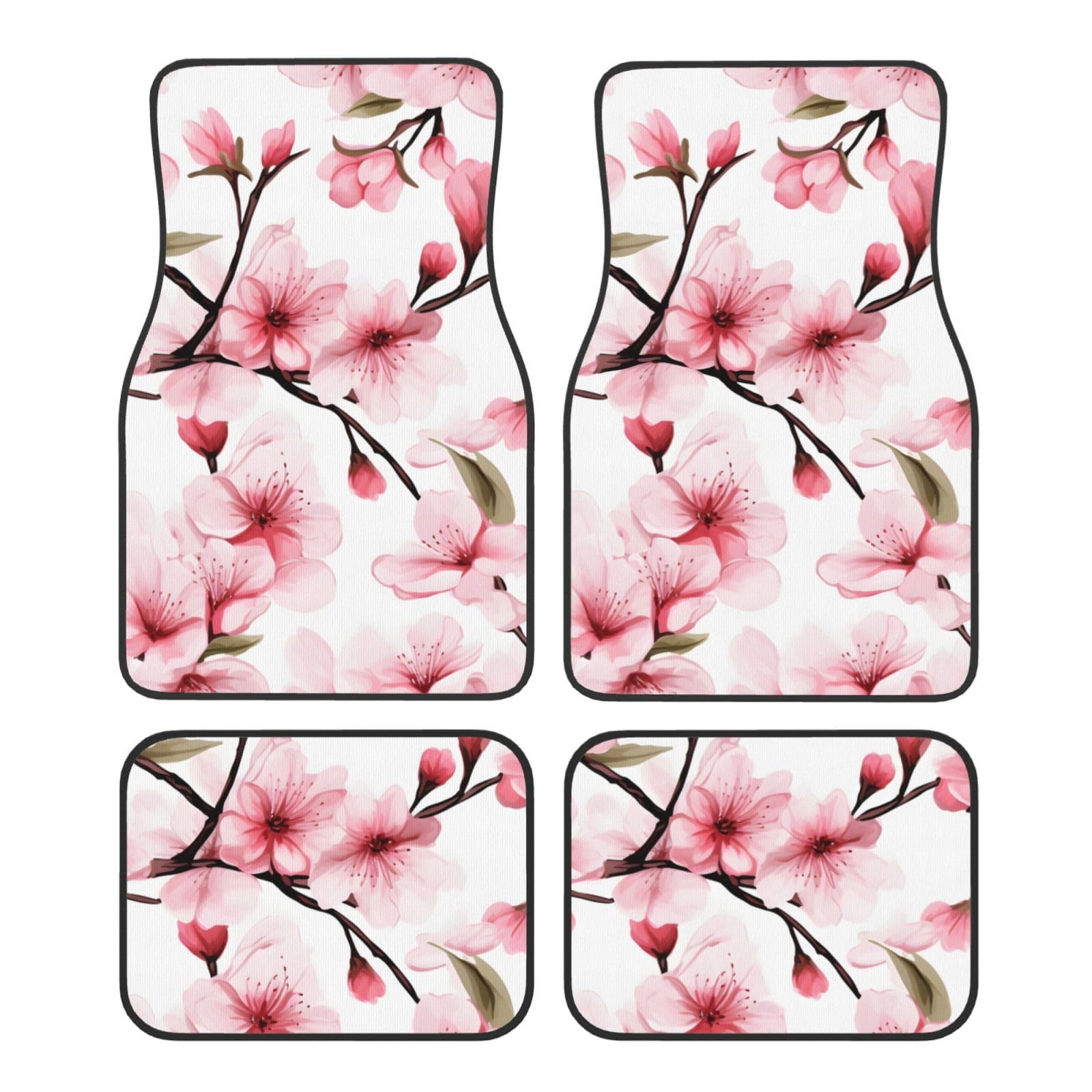 Auto Fußmatten Set mit 4 Stück Autoteppich, Rosa Kirschblüte Floral Sakura Universal Auto Fußmatten Autozubehör für Limousine, SUV, LKW, Vans von Mexpekil