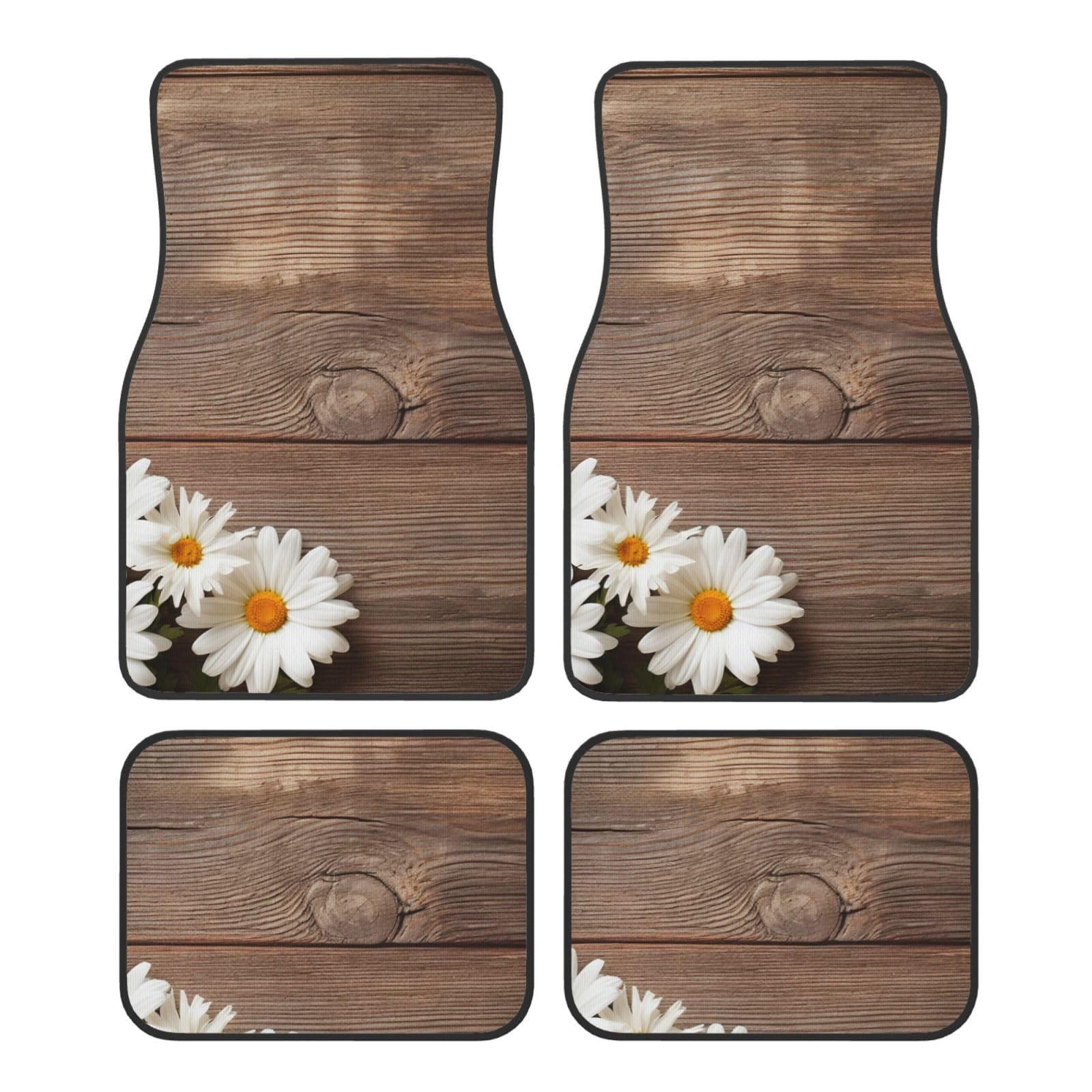 Automatten Universal Gänseblümchen Blume Holz Textur Auto Matte Rutschfest Auto Teppich LKW SUV Auto Zubehör Auto Fußmatten 4 Stück Set von Mexpekil