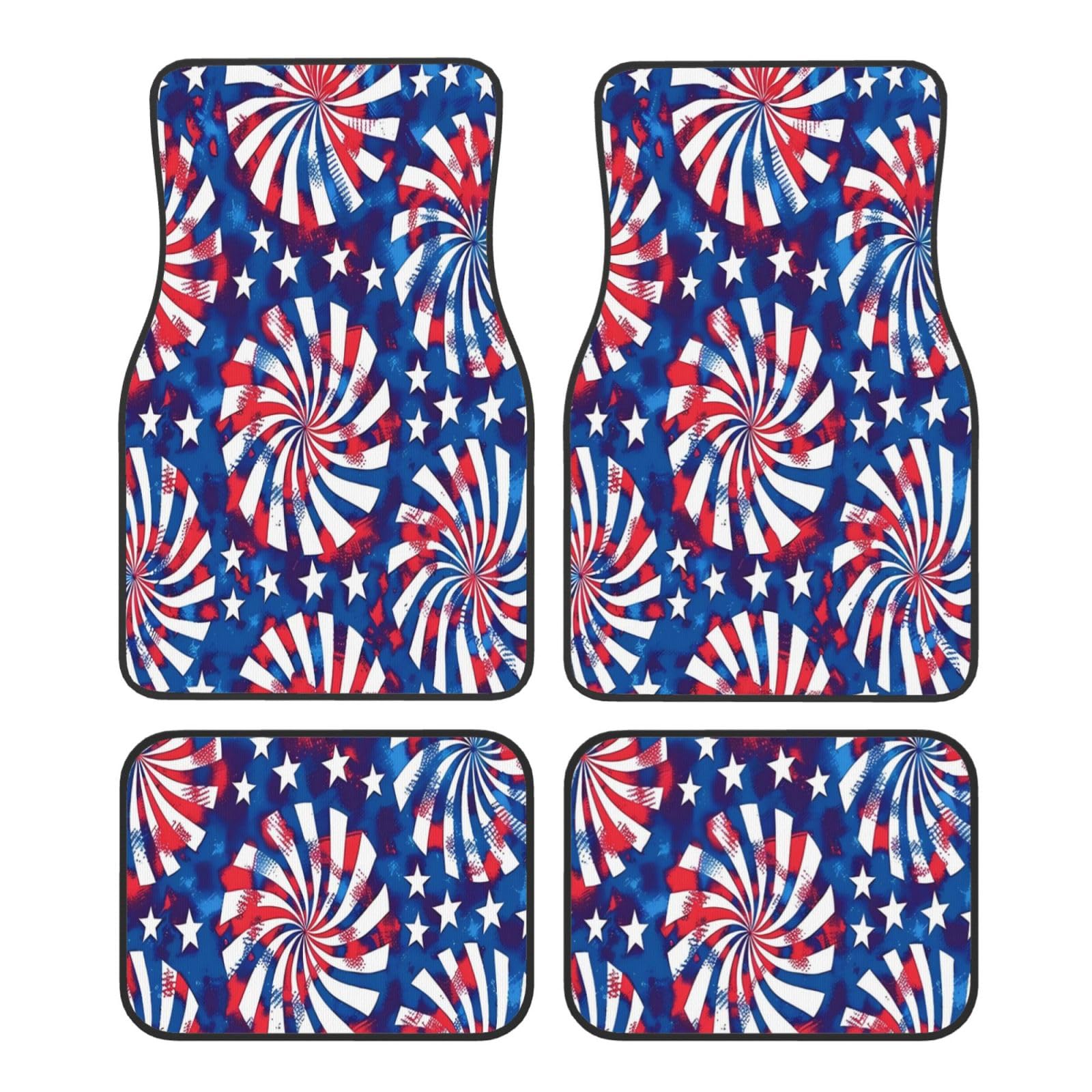 Mexpekil American 4th of Juli Blue Red Elements Automatten Set mit 4 Allwetter-Universal-Fußmatten, rutschfest, wasserdicht, Automobil-Teppich, Fußmatten für SUV, Van, LKW von Mexpekil