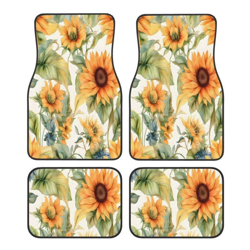 Mexpekil Art Painting Sonnenblume Blumen Automatten Set von 4 Allwetter Universal Auto Fußmatten rutschfest Wasserdicht Automotive Teppich Fußmatten für SUV Van LKW von Mexpekil