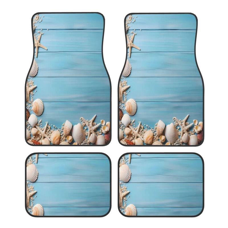 Mexpekil Beach Wooden Seestern Seashell Car Mats Set of 4 All Weather Universal Car Floor Mats Non Slip Waterproof Automotive Carpet Foot Mats for SUV Van Truck von Mexpekil