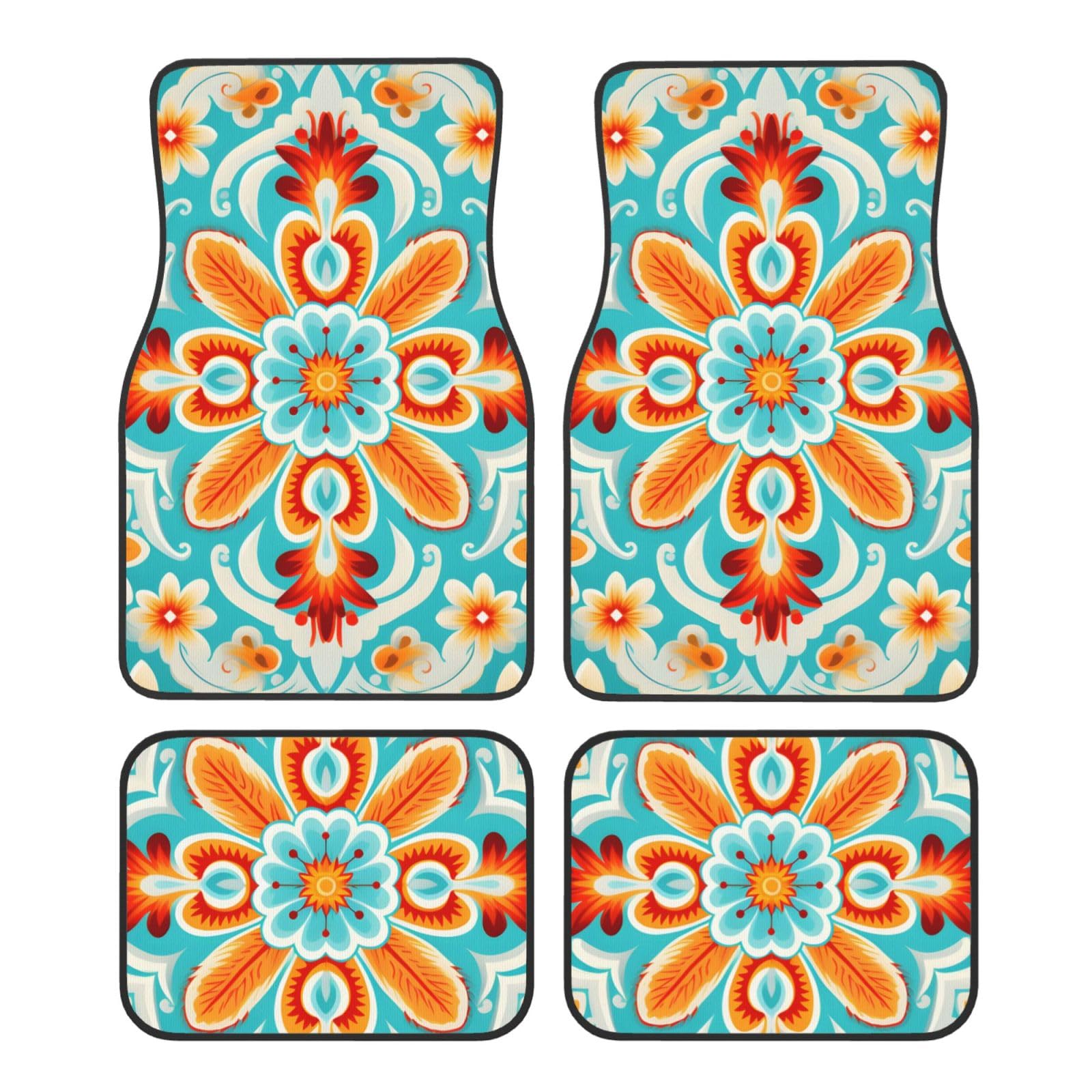 Mexpekil Boho Bright Floral Auto Matten 4er Set Universal Auto Fußmatten Anti-Rutsch Auto Fußmatten Dekorative Auto Teppich Protektoren für SUV Van Truck von Mexpekil