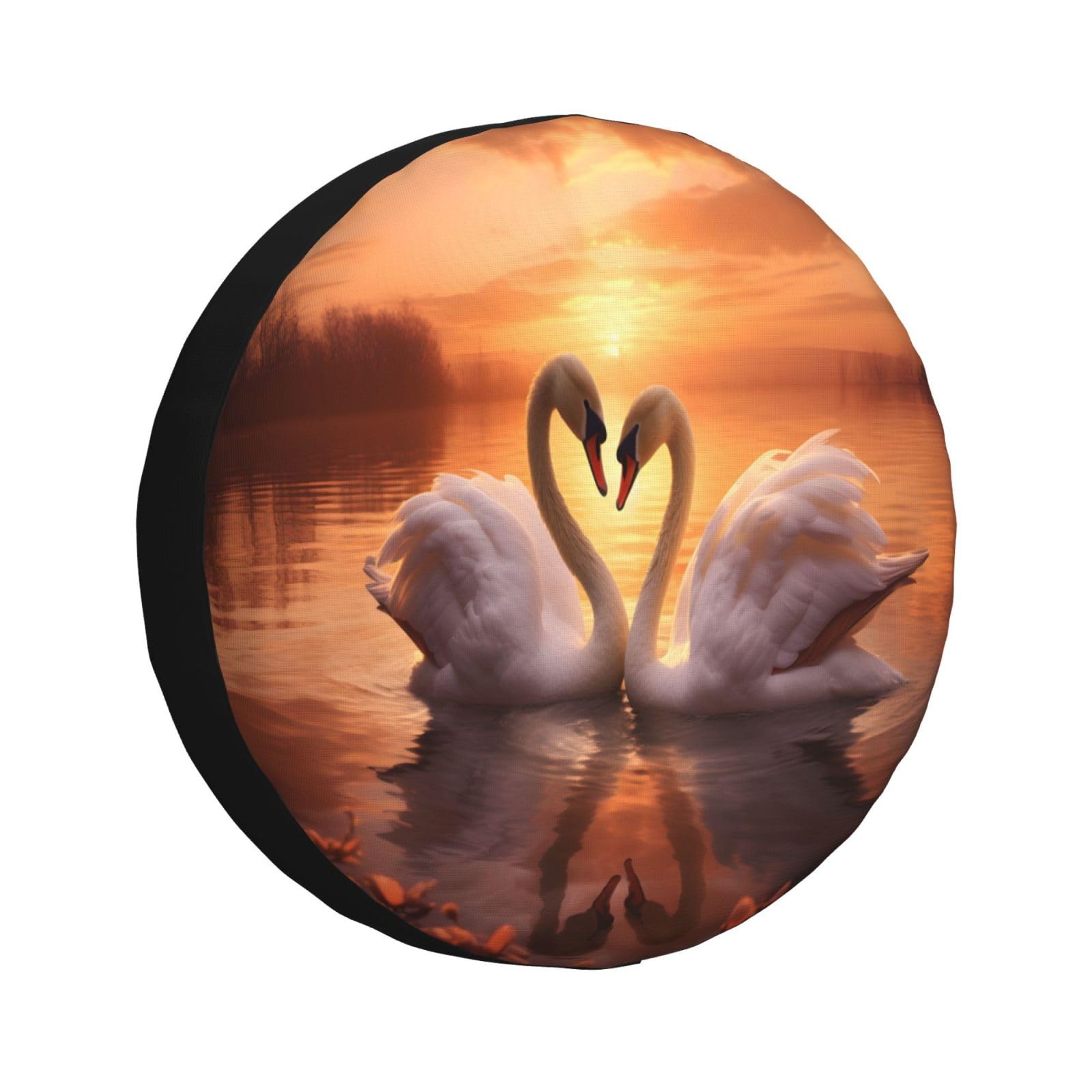 Mexpekil Ersatzreifenabdeckung Love Swan Sunset Art Auto Ersatzrad Reifenabdeckung 43,2 cm wasserdichte Radabdeckungen für Wohnmobile, Jeep, SUV, LKW, Camper, Fahrzeuge, staubdichte Reifenschoner von Mexpekil