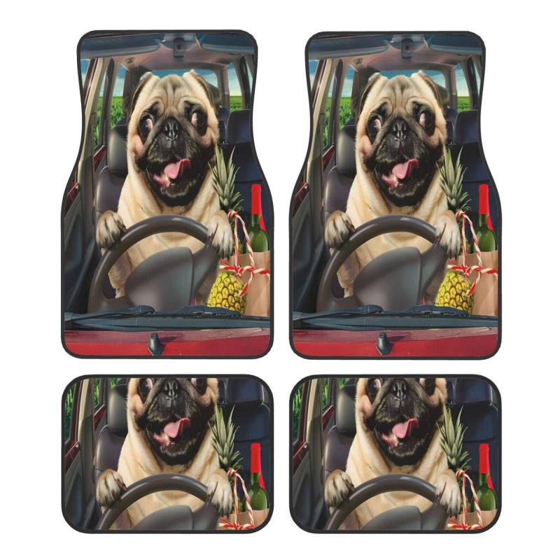 Mexpekil Funny Pug Dog Driving Car Mats Set of 4 All Weather Universal Car Floor Mats Non Slip Waterproof Automotive Carpet Foot Mats for SUV Van Truck von Mexpekil