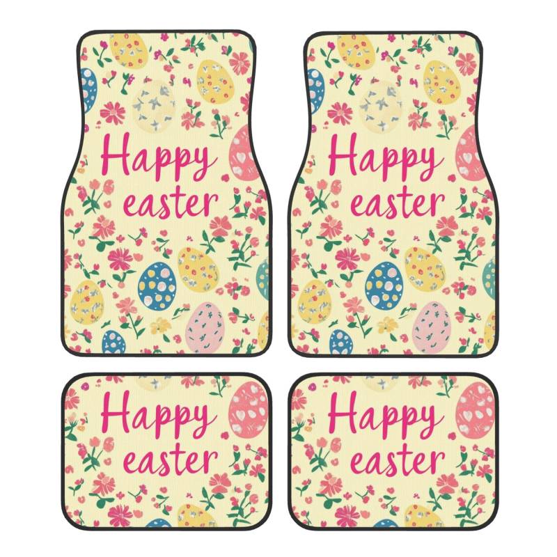 Mexpekil Happy Easter Floral Eggs Auto Matten 4 Stück Universal Auto Fußmatten rutschfeste Auto Fußmatten Dekorative Auto Teppich Protektoren für SUV Van Truck von Mexpekil