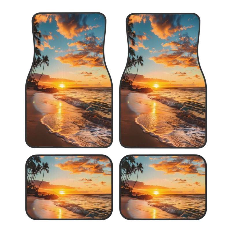 Mexpekil Hawaiian Beach Sunset Tropical Coconut Tree Car Mats Set of 4 All Weather Universal Car Floor Mats Non Slip Waterproof Automotive Carpet Foot Mats for SUV Van Truck von Mexpekil