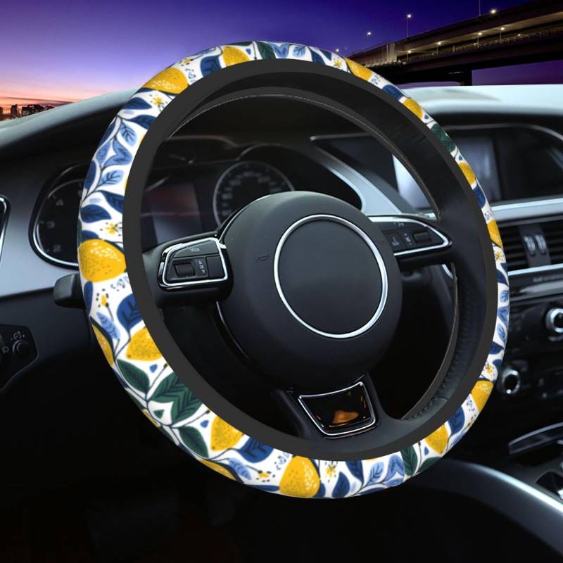 Mexpekil Lemon Blue Leaf Branch Steering Wheel Covers Universal Car Steering Wheel Cover Anti Slip Steering Wheel Protective Cover Decorative Car Accessories Fit Most Cars (38cm/15inch) 1 Pack von Mexpekil