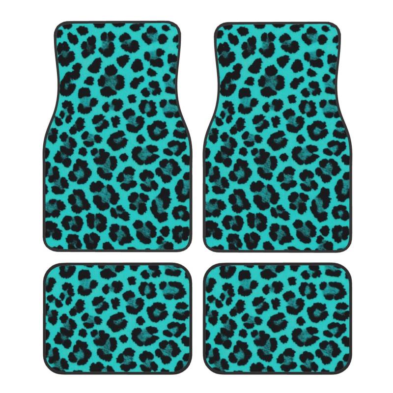 Mexpekil Leopard Print Türkis Automatten 4 Stück Universal Auto Fußmatten rutschfeste Auto Fußmatten Dekorative Auto Teppich Protektoren für SUV Van LKW von Mexpekil