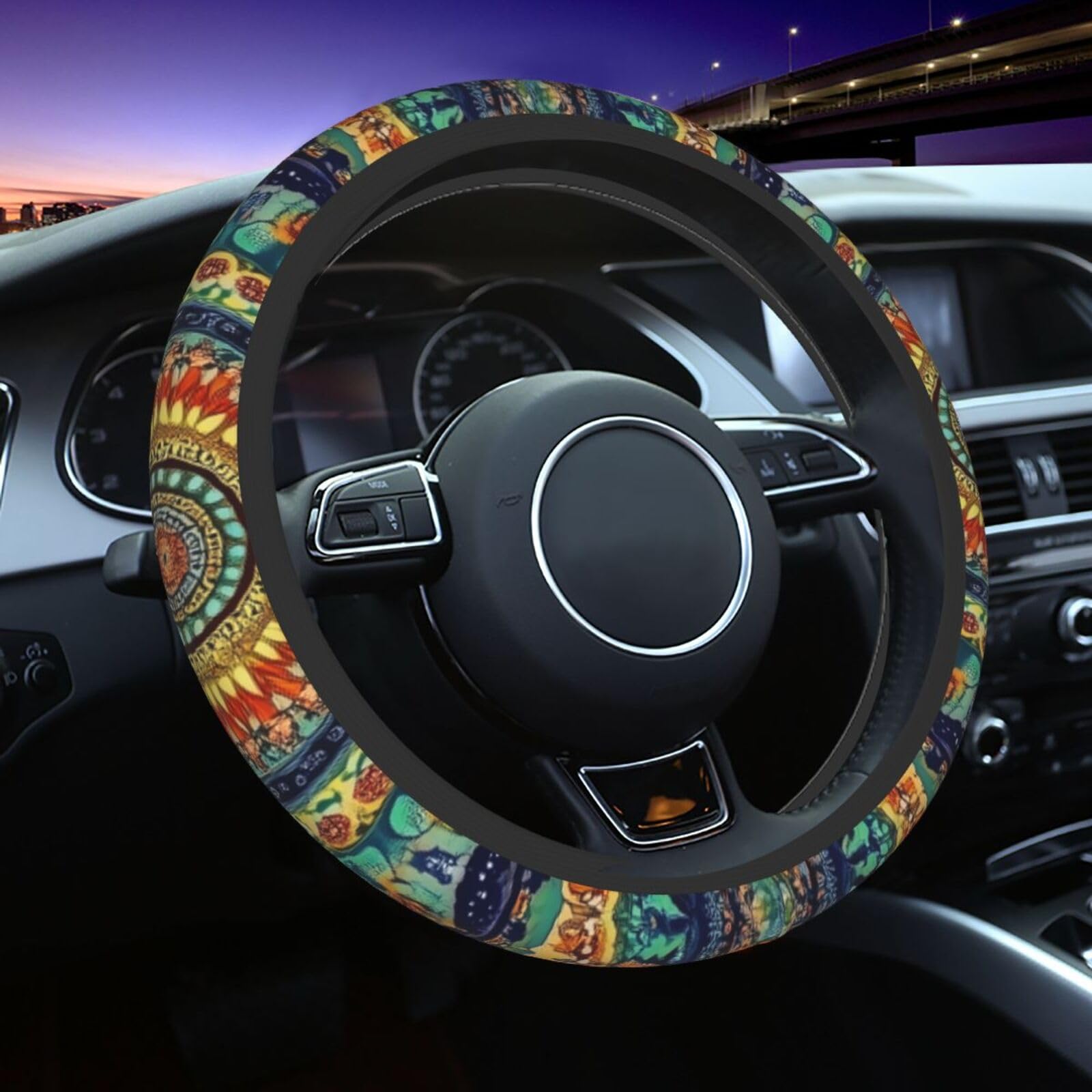 Mexpekil Mandala Bohemian Boho Lenkradbezüge Universal Auto Lenkradbezug Anti-Rutsch-Lenkrad Schutzhülle Dekoratives Autozubehör passend für die meisten Autos (38 cm) 1 Packung von Mexpekil