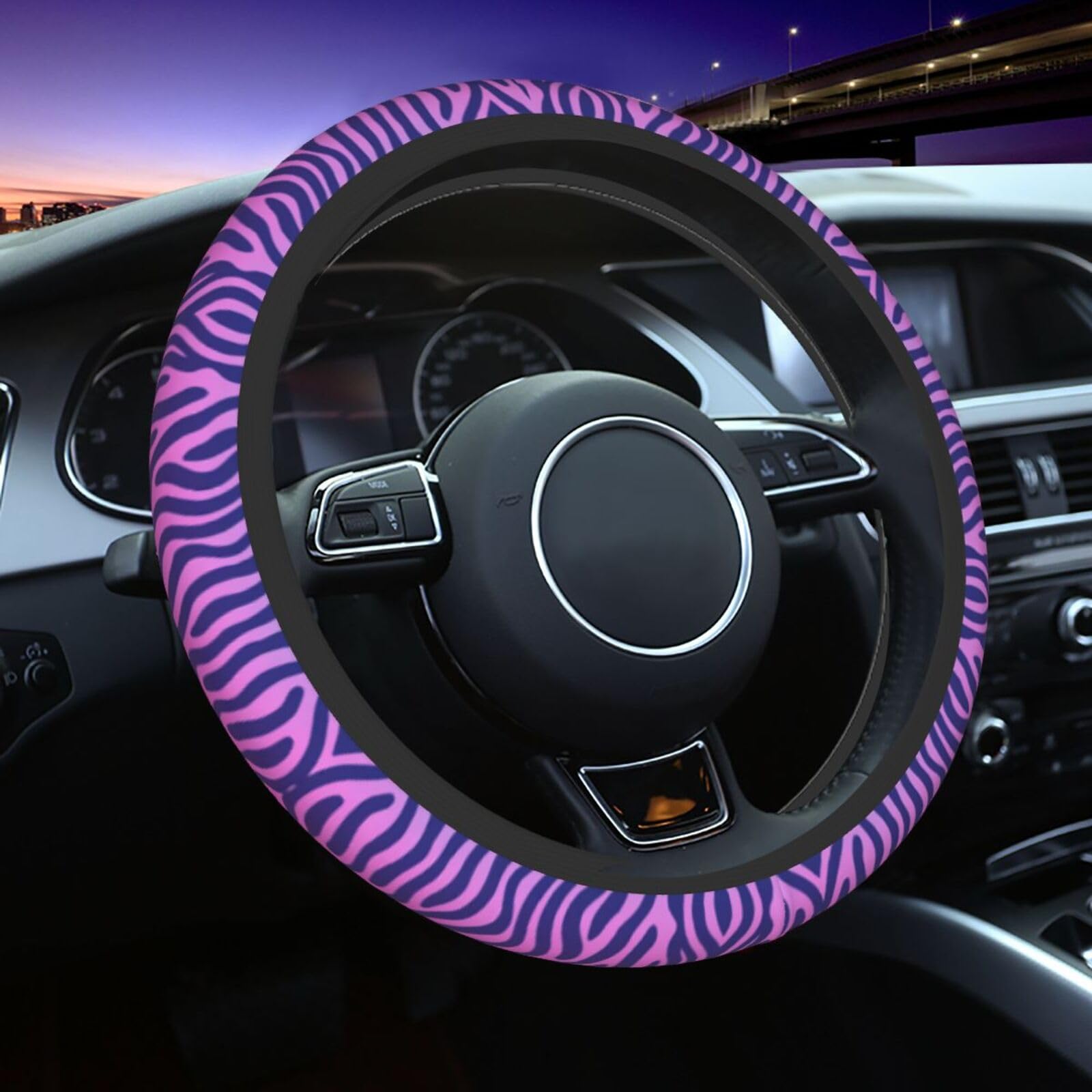 Mexpekil Neon Zebra Skin Lenkradbezüge Universal Auto Lenkradbezug Anti-Rutsch-Lenkrad-Schutzhülle Dekoratives Autozubehör passend für die meisten Autos (38 cm) 1 Packung von Mexpekil