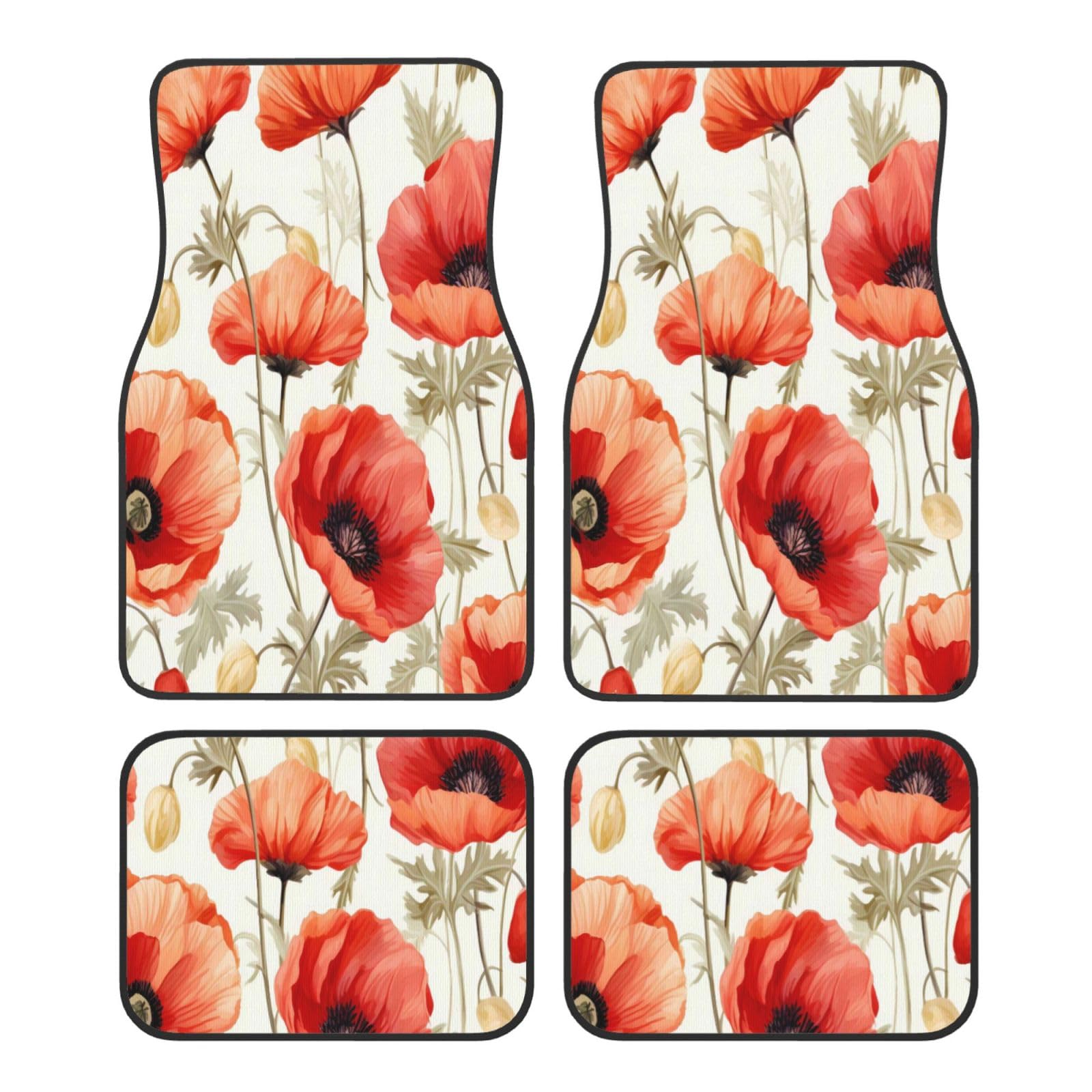 Mexpekil Retro Red Poppy Flower Car Mats Set of 4 All Weather Universal Car Floor Mats Non Slip Waterproof Automotive Carpet Foot Mats for SUV Van Truck von Mexpekil