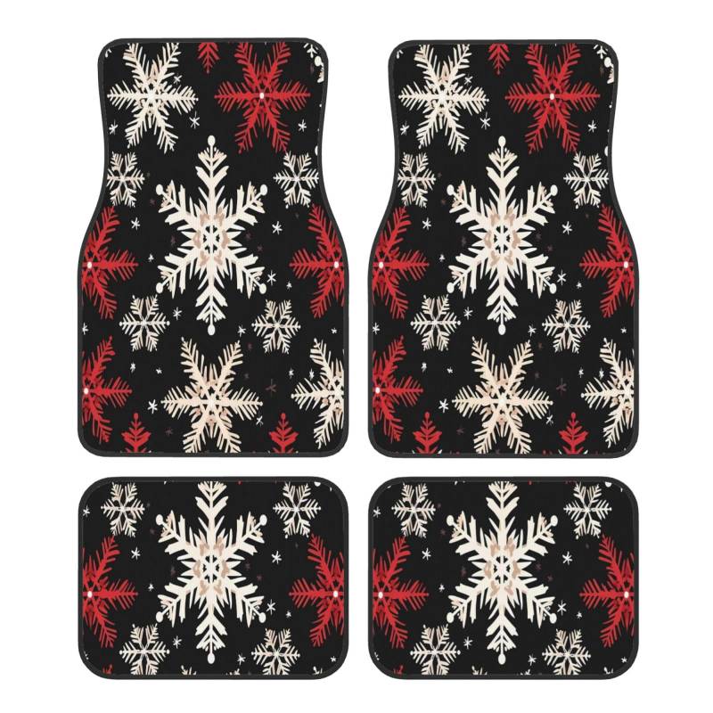 Mexpekil Retro Weihnachten Schnee Schneeflocken Auto Matten 4er Set Allwetter Universal Auto Fußmatten rutschfest Wasserdicht Automotive Teppich Fußmatten für SUV Van LKW von Mexpekil