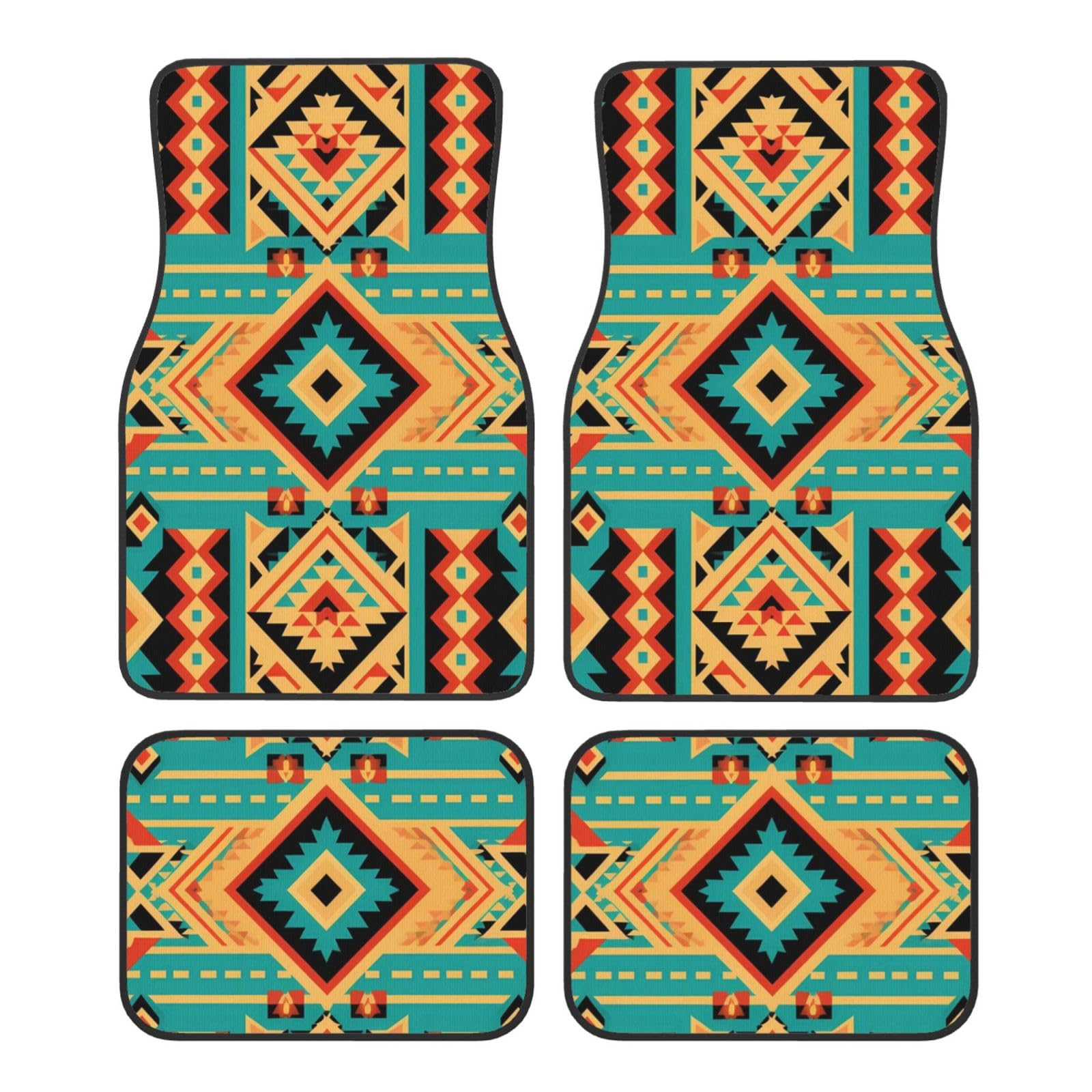 Mexpekil Retro Western Aztec Print Automatten 4 Stück Allwetter Universal Auto Fußmatten rutschfest Wasserdicht Automotive Teppich Fußmatten für SUV Van LKW von Mexpekil