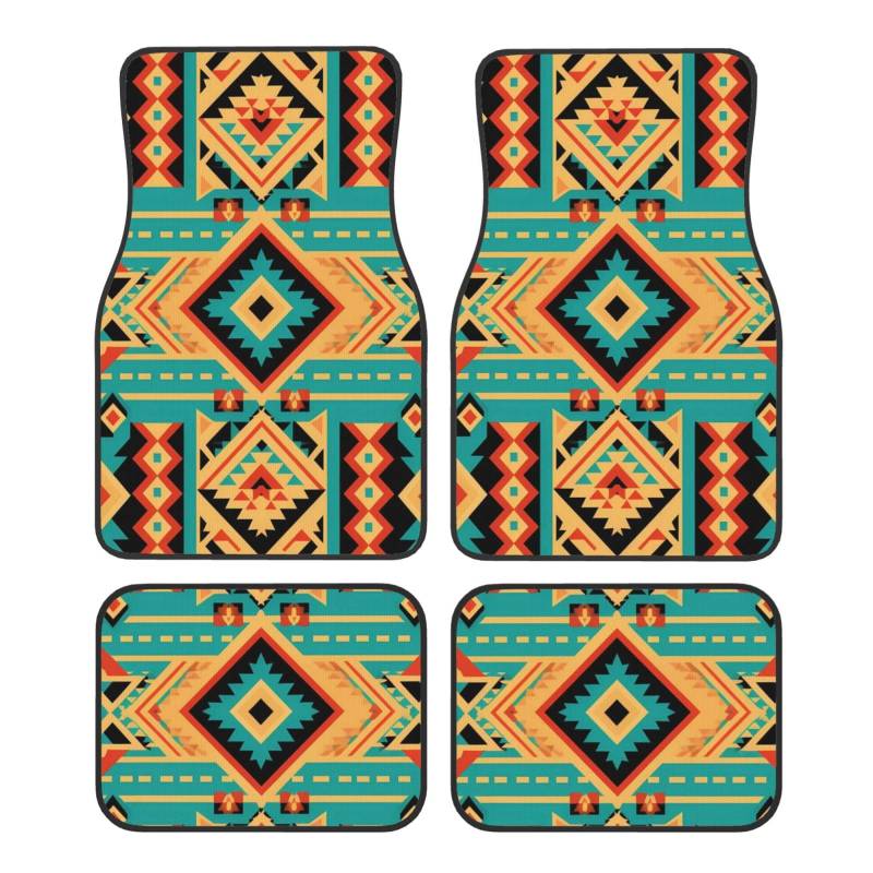 Mexpekil Retro Western Aztec Print Automatten 4 Stück Allwetter Universal Auto Fußmatten rutschfest Wasserdicht Automotive Teppich Fußmatten für SUV Van LKW von Mexpekil