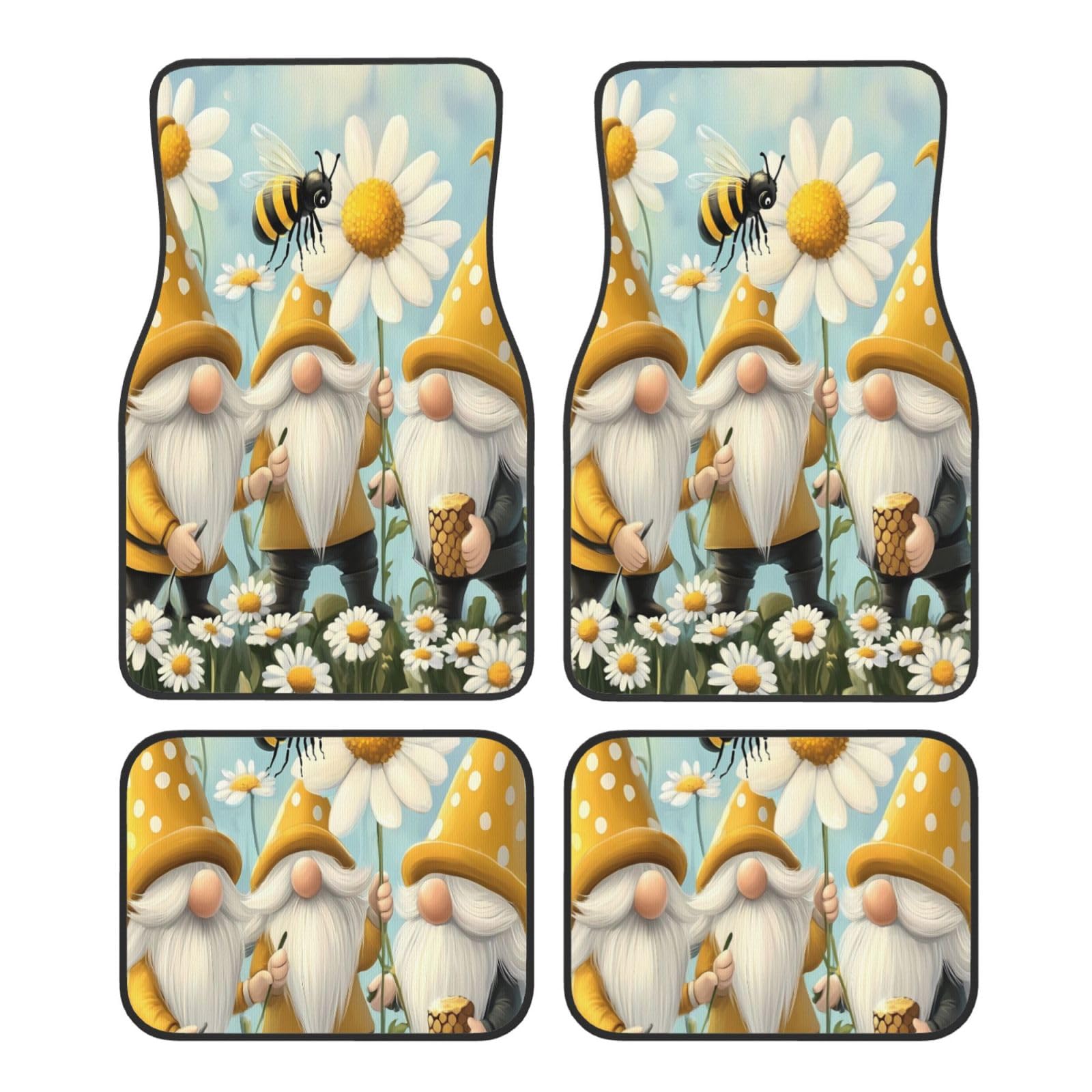 Mexpekil Three Cute Bee Gnome Daisy Car Mats Set of 4 All Weather Universal Car Floor Mats Non Slip Waterproof Automotive Carpet Foot Mats for SUV Van Truck von Mexpekil