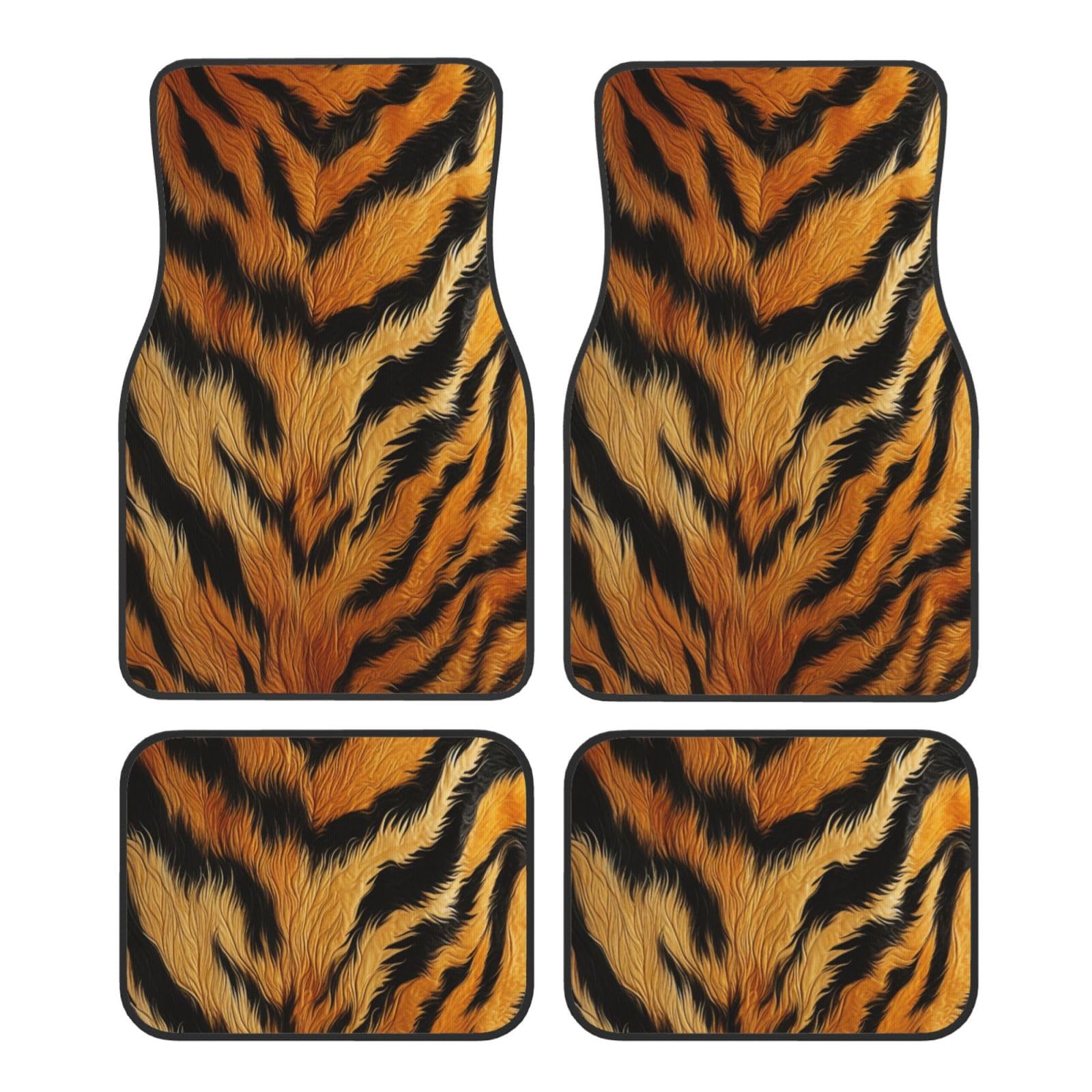 Mexpekil Vintage Tiger Print Automatten 4er Set Allwetter Universal Auto Fußmatten rutschfest Wasserdicht Automotive Teppich Fußmatten für SUV Van LKW von Mexpekil